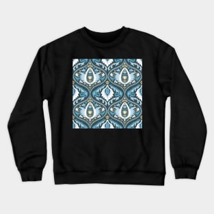 Classic ogee pattern with tendrils light blue and white on dark blue Crewneck Sweatshirt